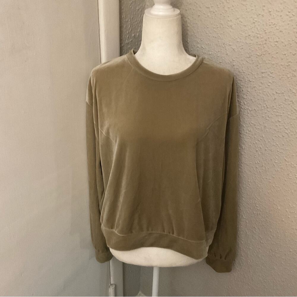 ZARA Brown Crew Neck Velour Feel Sweatshirt L Comfy Casual Activewear Cozycore